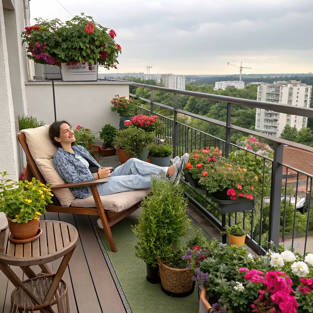 Happy customer enjoying their balcony garden